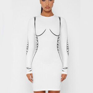 Maniere De Voir Sketch Contour Mini Dress in Off-White